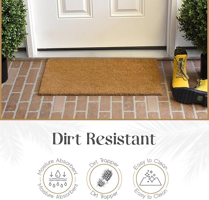 Coir Matting Natural Coir Entrance Door Mat Indoor Outdoor - Non-Slip Doormat with thick Bristle & Heavy Duty Rubber Back (100 X 125 CM)