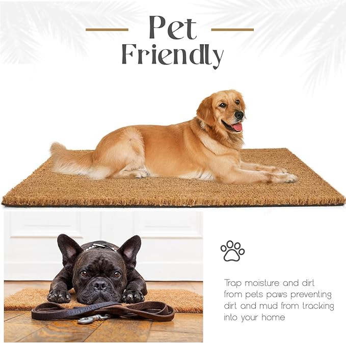 Coir Matting Natural Coir Entrance Door Mat Indoor Outdoor - Non-Slip Doormat with thick Bristle & Heavy Duty Rubber Back (40 X 70 CM)