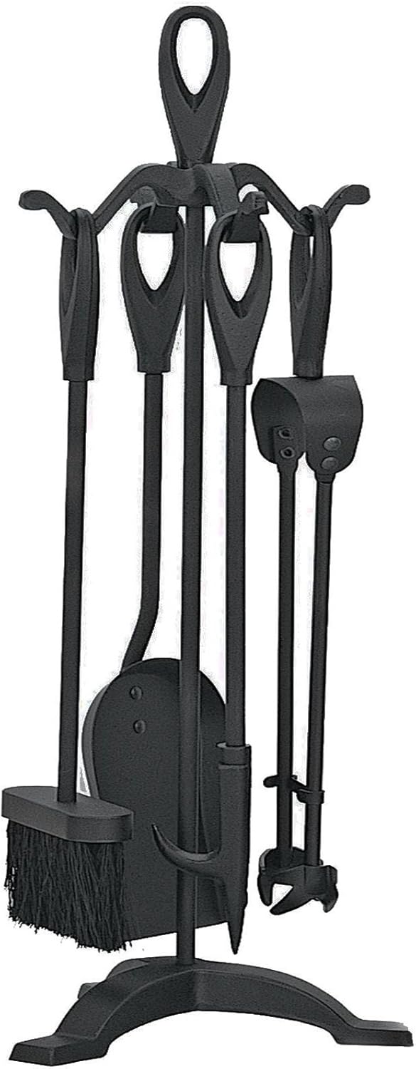 5 Pieces Companion Set Fireside Fire Tools Fireplace & Accessories Black and Brass (Black)