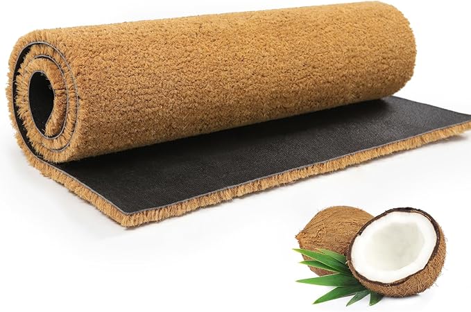 Coir Matting Natural Coir Entrance Door Mat Indoor Outdoor - Non-Slip Doormat with thick Bristle & Heavy Duty Rubber Back (40 X 70 CM)