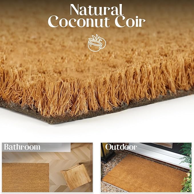 Coir Matting Natural Coir Entrance Door Mat Indoor Outdoor - Non-Slip Doormat with thick Bristle & Heavy Duty Rubber Back (45 X75 CM))