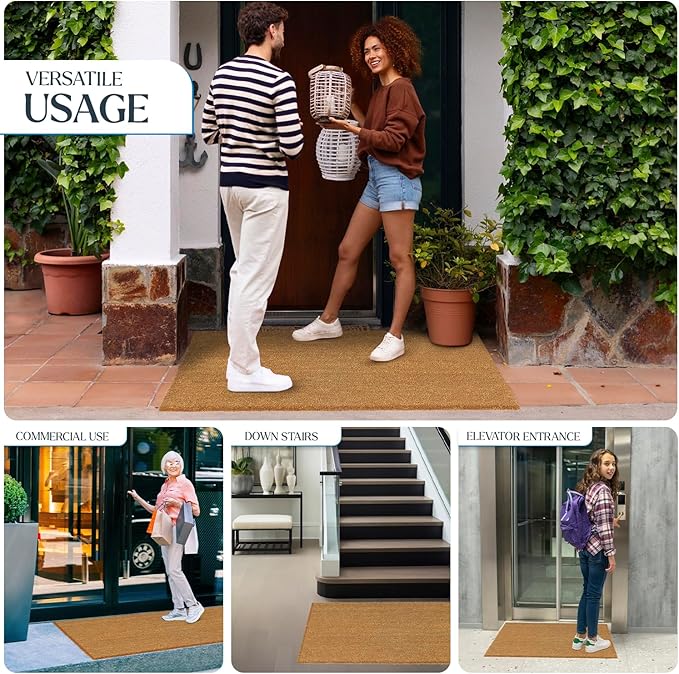 Coir Matting Natural Coir Entrance Door Mat Indoor Outdoor - Non-Slip Doormat with thick Bristle & Heavy Duty Rubber Back (40 X 70 CM)