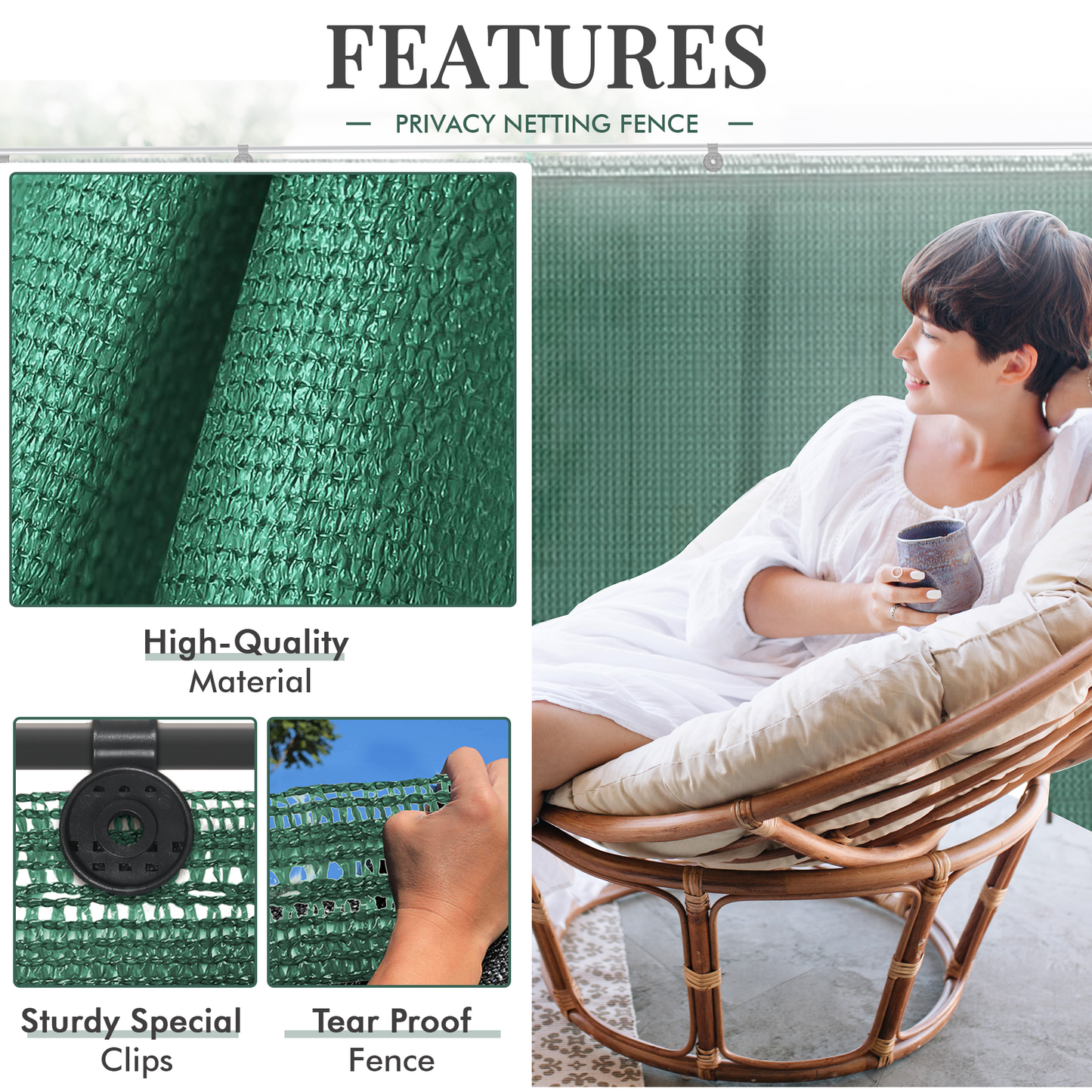 Green Fabric Fence – 1.5m x 10m, 90GSM UV-Stabilized Garden Privacy Screen