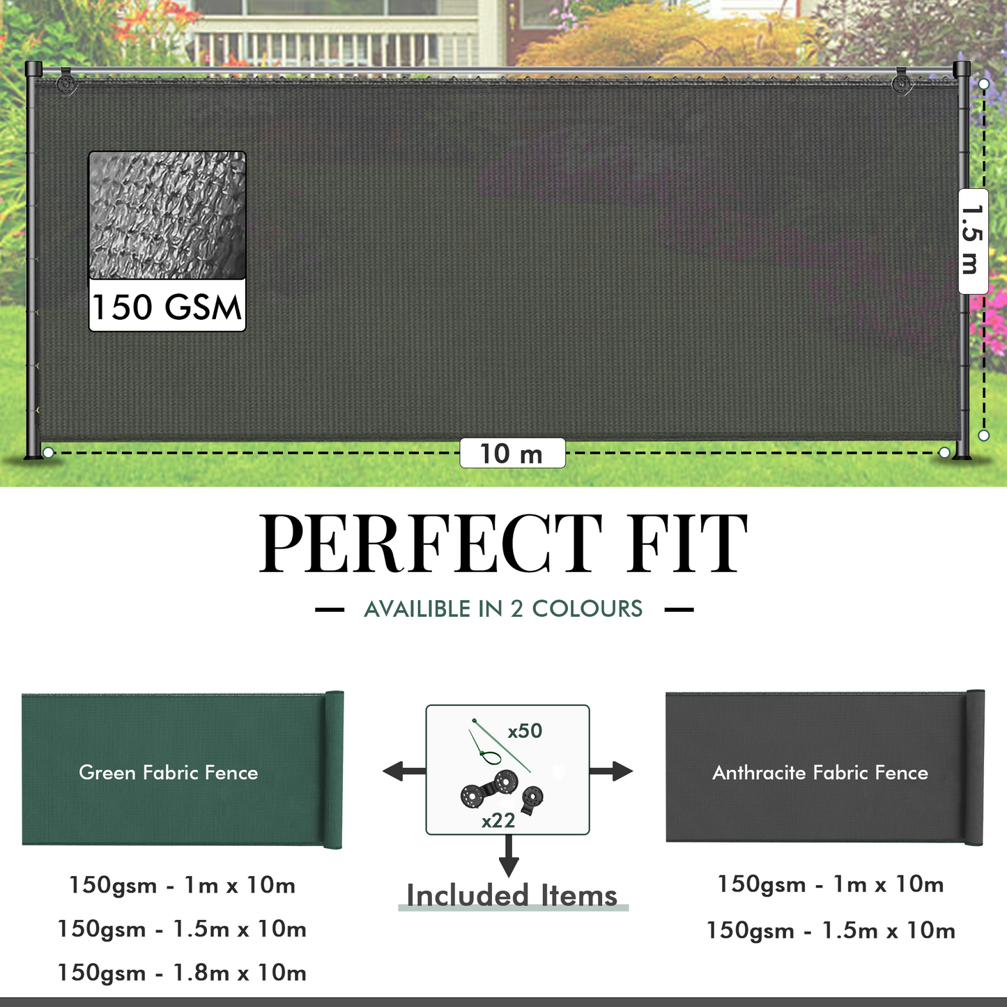 Anthracite Fabric Fence 90gsm - 1.5m x 10m