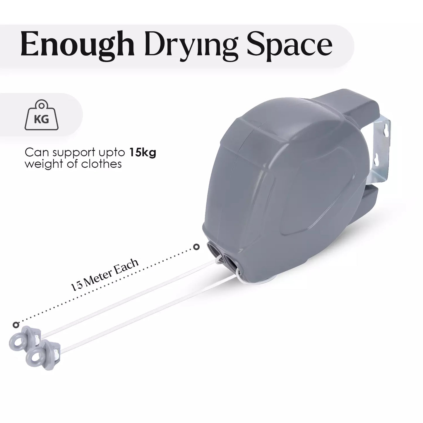 30m Grey Retractable Washing Reel Line Clothes Double Laundry Wall Mounted Drying Outdoor