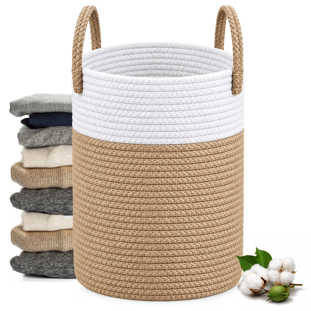 Large Laundry Bags Clothes Basket Bin Bamboo Handles Collapsible Laundry Hamper