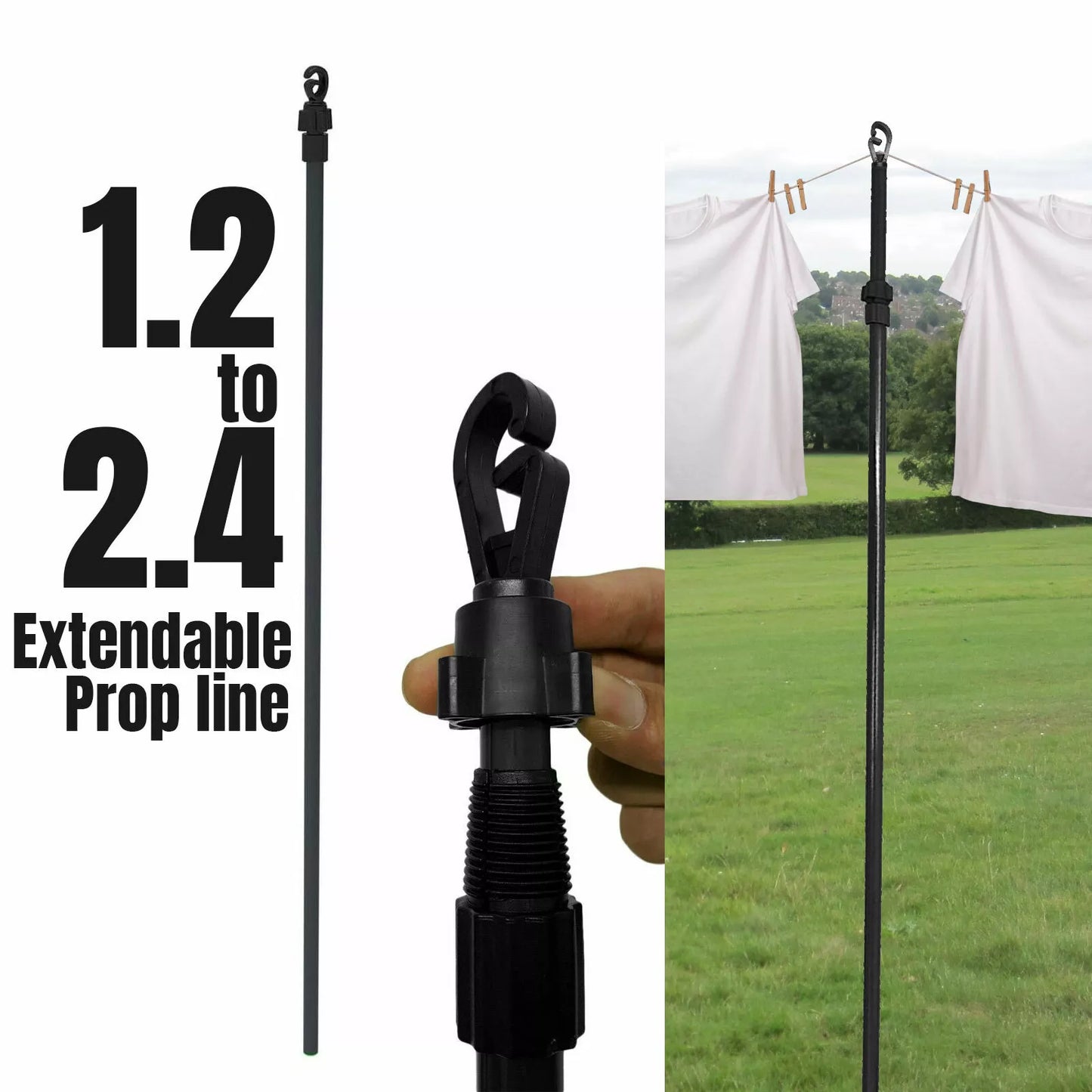 Extendable Heavy Duty Galvanised Clothes Prop Washing Line Pole 2.6m Outdoor