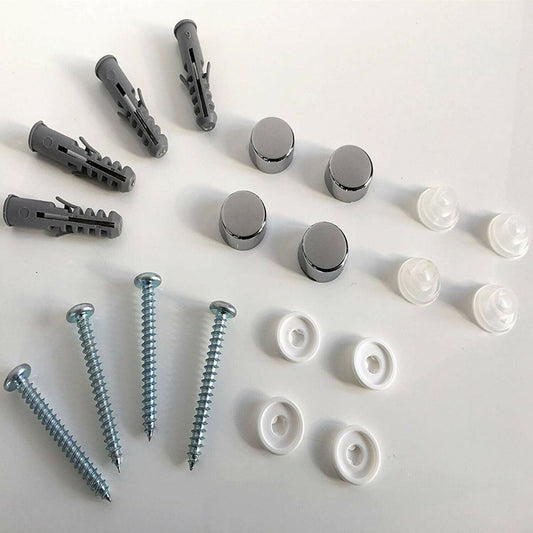 Drilled Mirror Spares-screws raw plugs and chrome caps