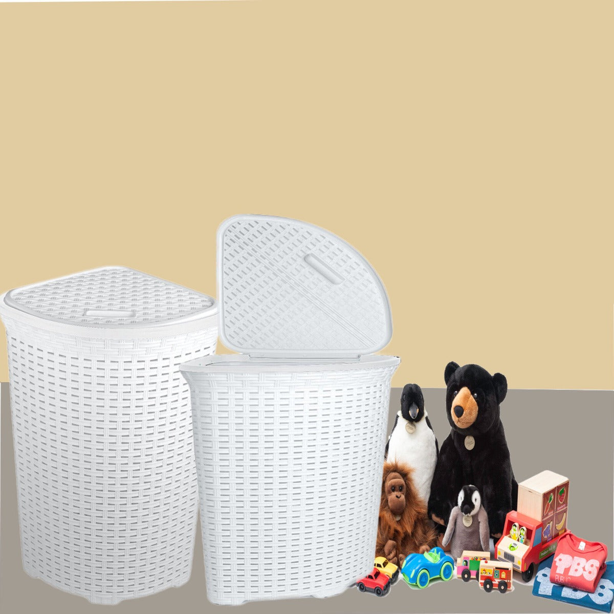 WHITE 52 Lt Rattan CORNER Laundry Basket (KOD05005WHT)