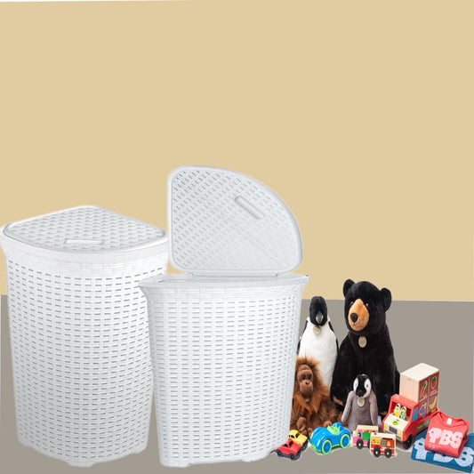 WHITE 52 Lt Rattan CORNER Laundry Basket (KOD05005WHT)