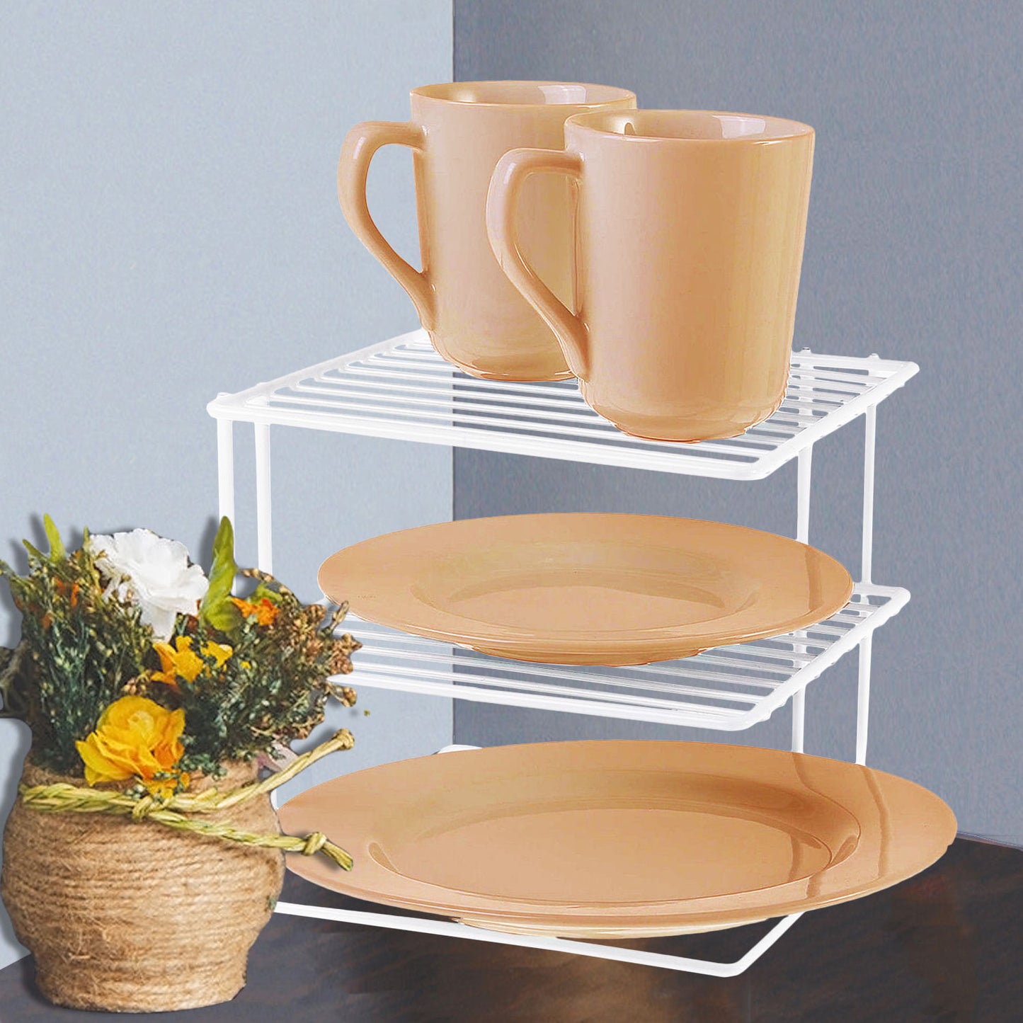 White 2 Layer Corner Shelf Basket Large