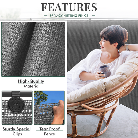 Grey Fabric Fence – 1.5m x 10m, 90GSM UV-Stabilized Garden Privacy Screen