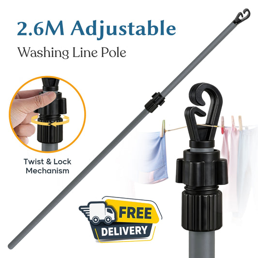 Extendable Heavy Duty Galvanised Clothes Prop Washing Line Pole 2.6m Outdoor