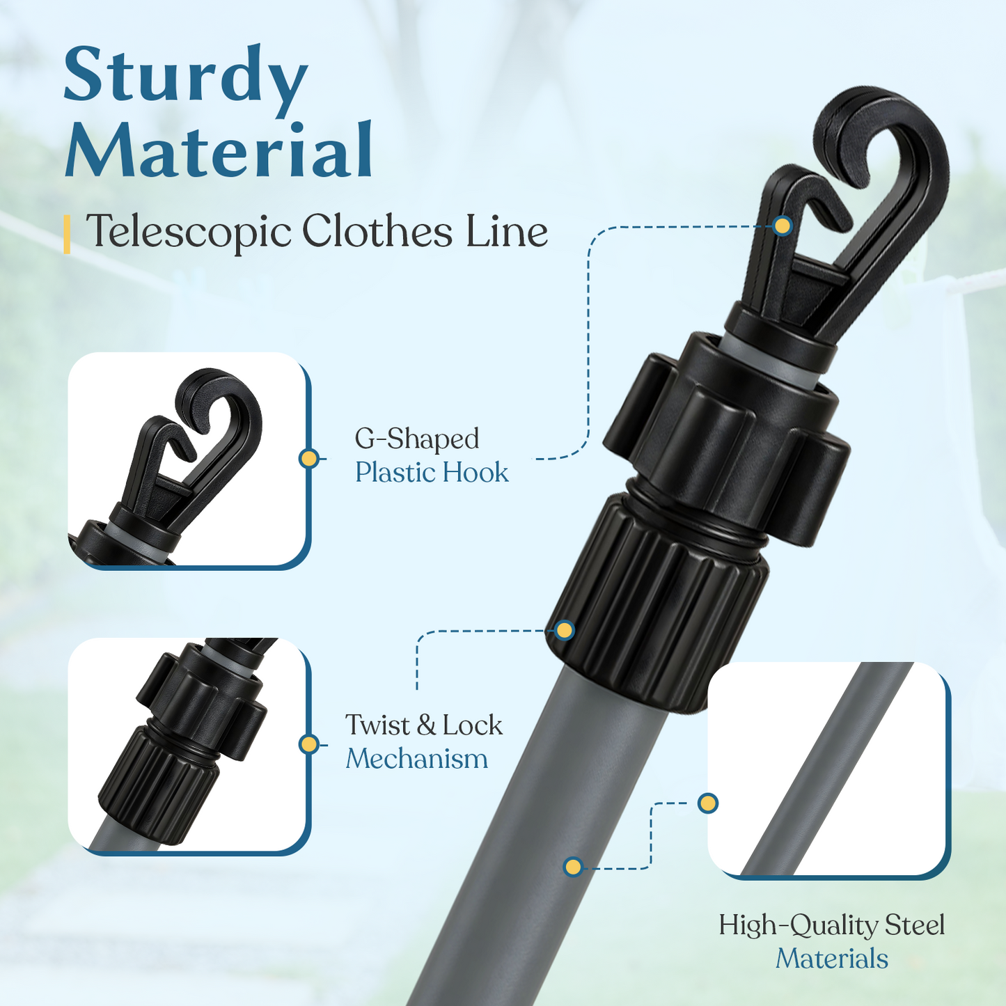 Extendable Heavy Duty Galvanised Clothes Prop Washing Line Pole 2.6m Outdoor