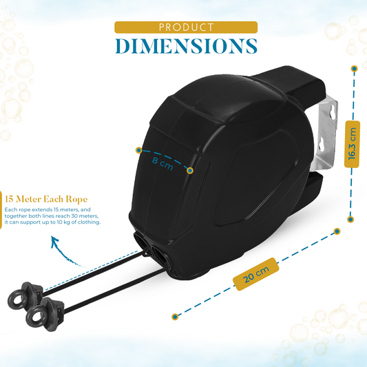 30M Retractable Washing Line - Black