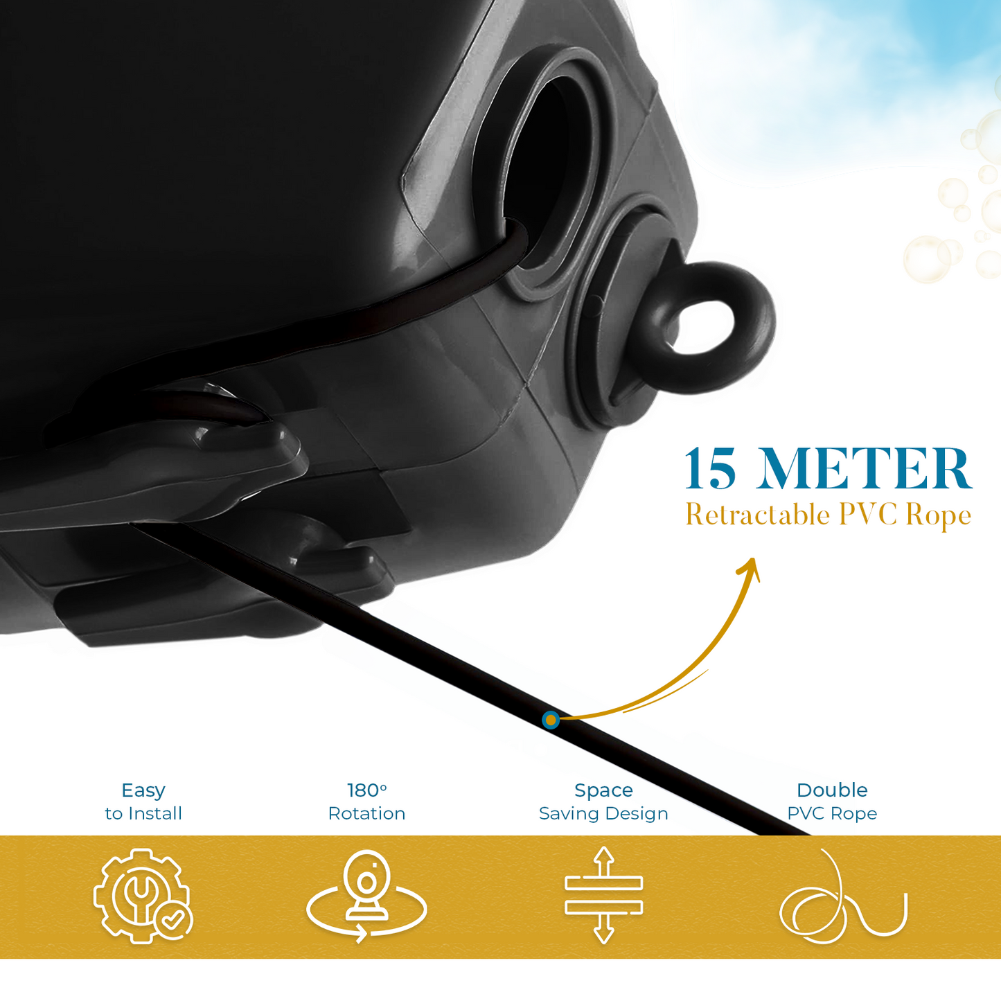 30M Retractable Washing Line - Black