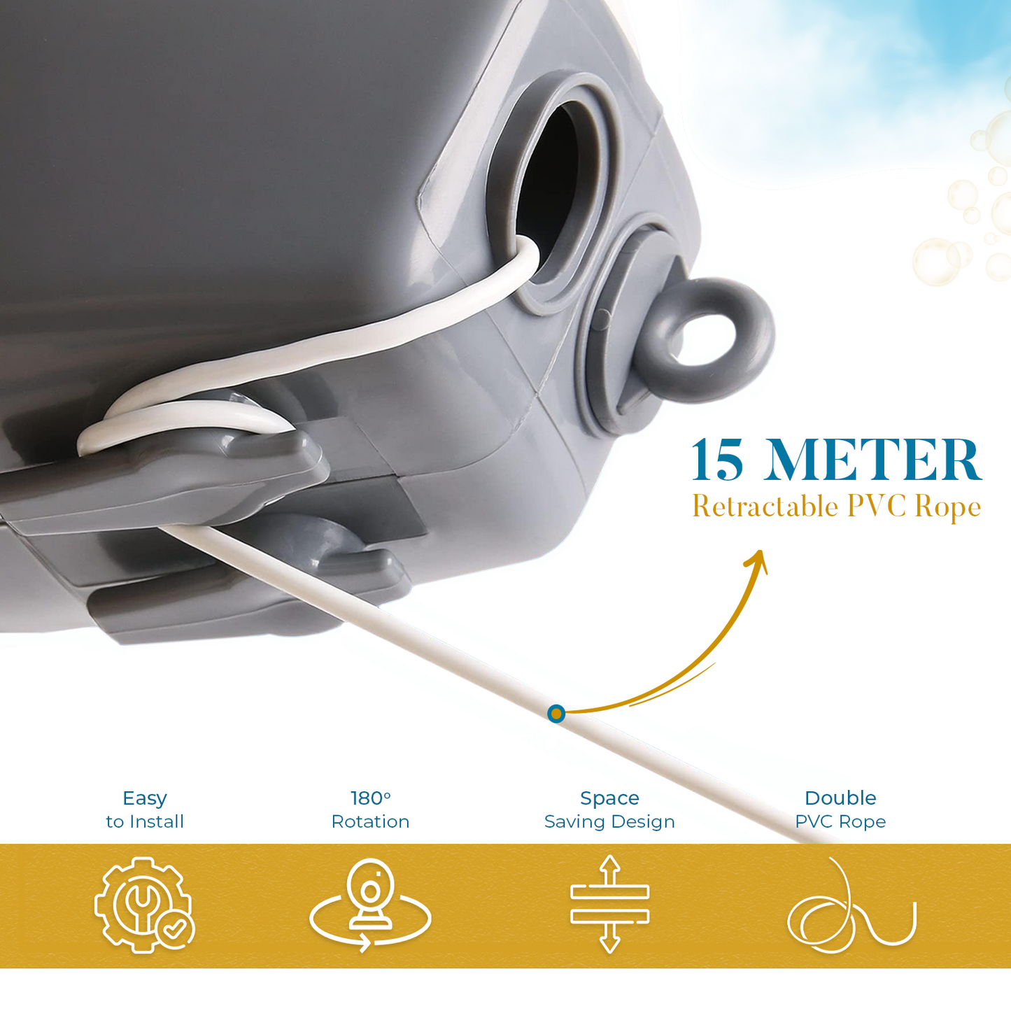30m Grey Retractable Washing Reel Line Clothes Double Laundry Wall Mounted Drying Outdoor