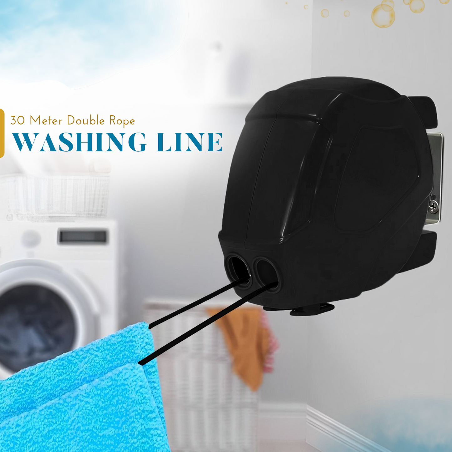 30M Retractable Washing Line - Black