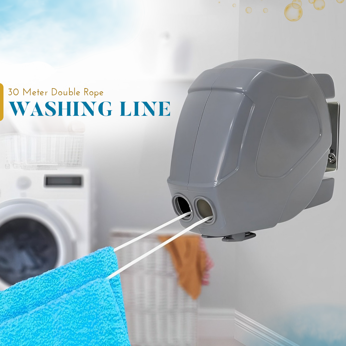 30m Grey Retractable Washing Reel Line Clothes Double Laundry Wall Mounted Drying Outdoor
