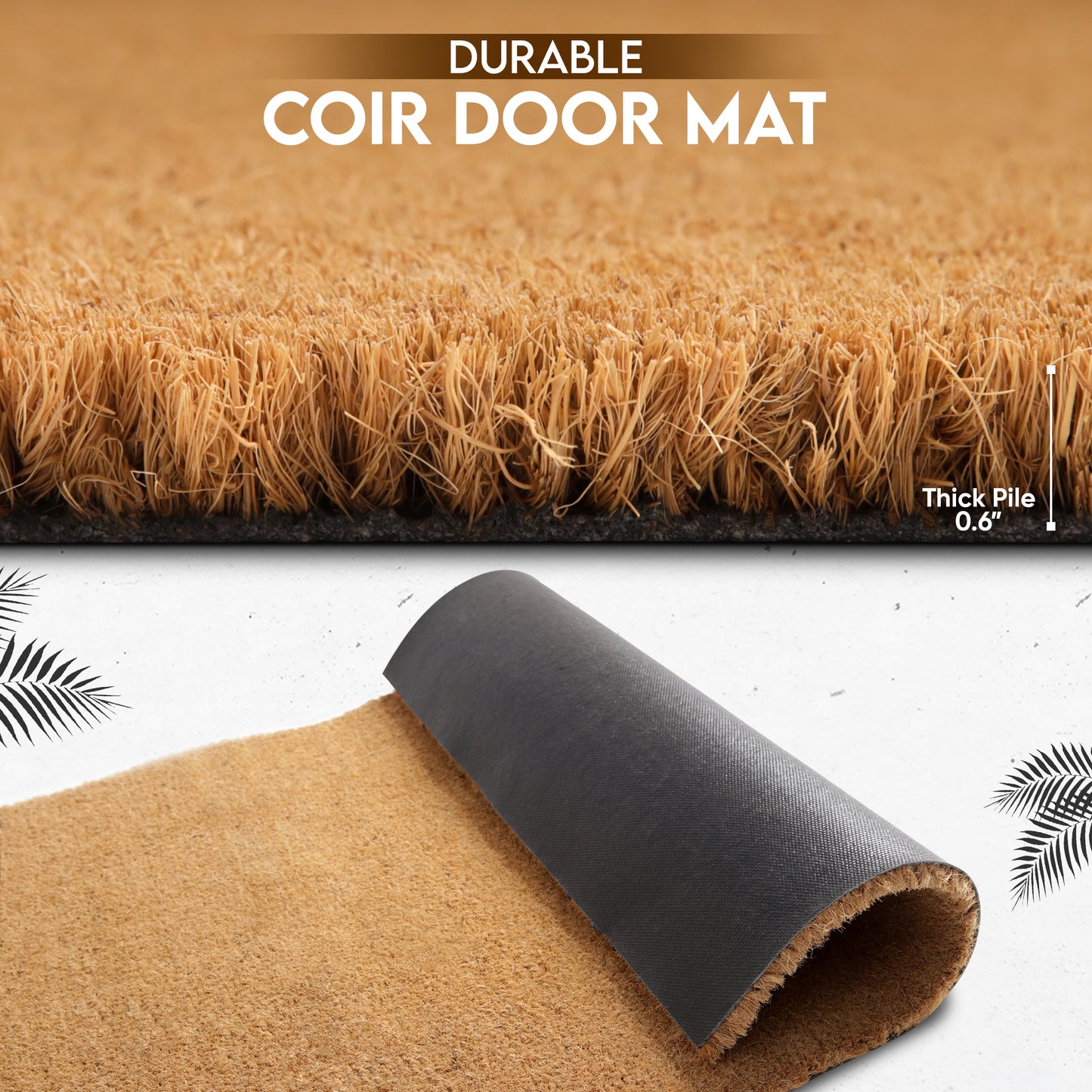 Coir Matting Natural Coir Entrance Door Mat Indoor Outdoor - Non-Slip Doormat with thick Bristle & Heavy Duty Rubber Back (100 X 125 CM))