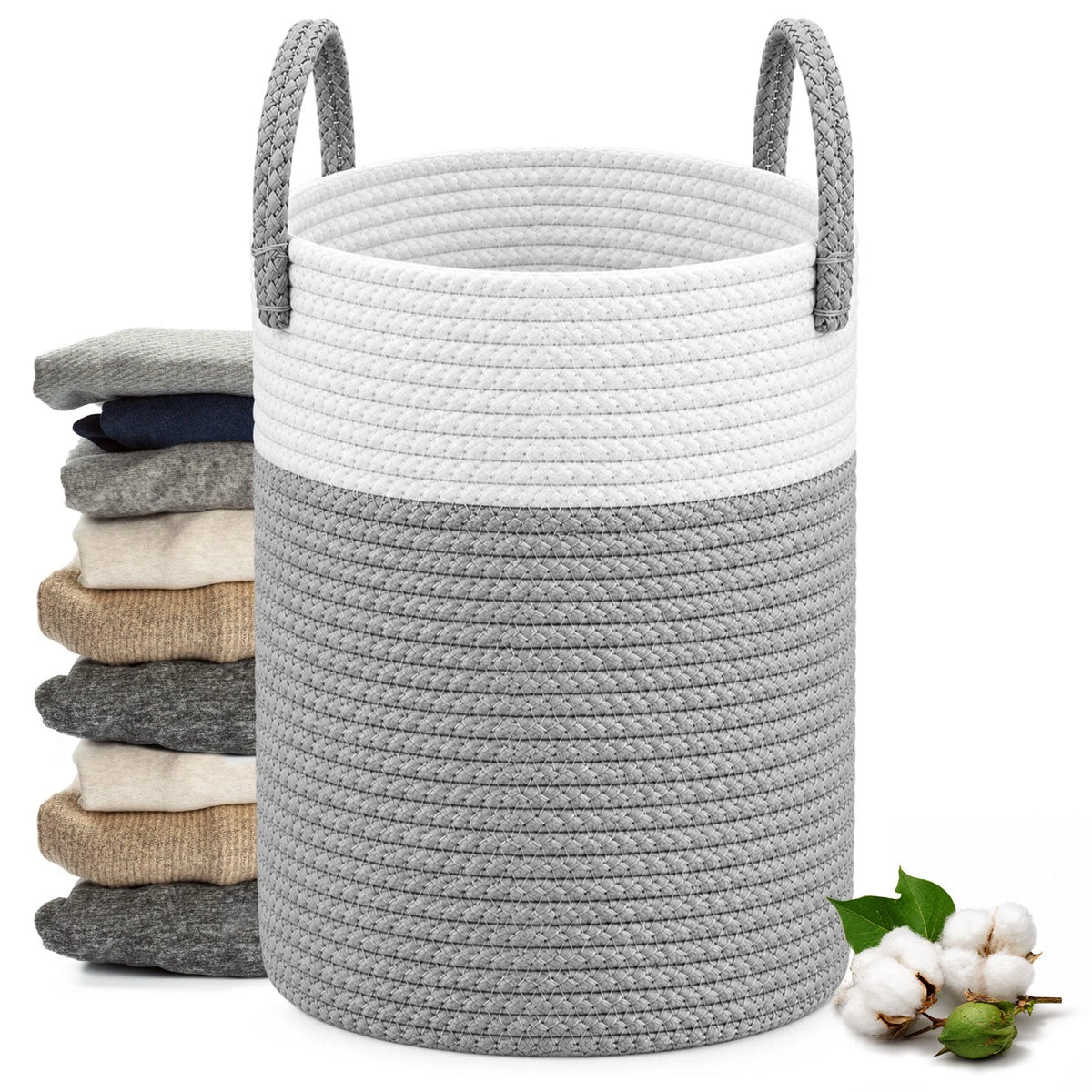 Large Laundry Bags Clothes Basket Bin Bamboo Handles Collapsible Laundry Hamper