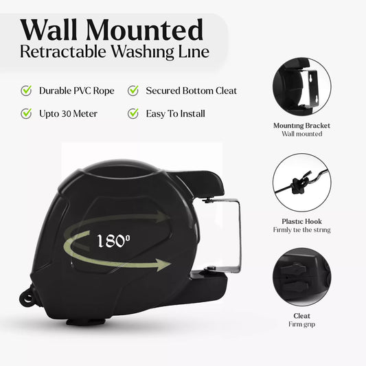 30M Retractable Washing Line - Black