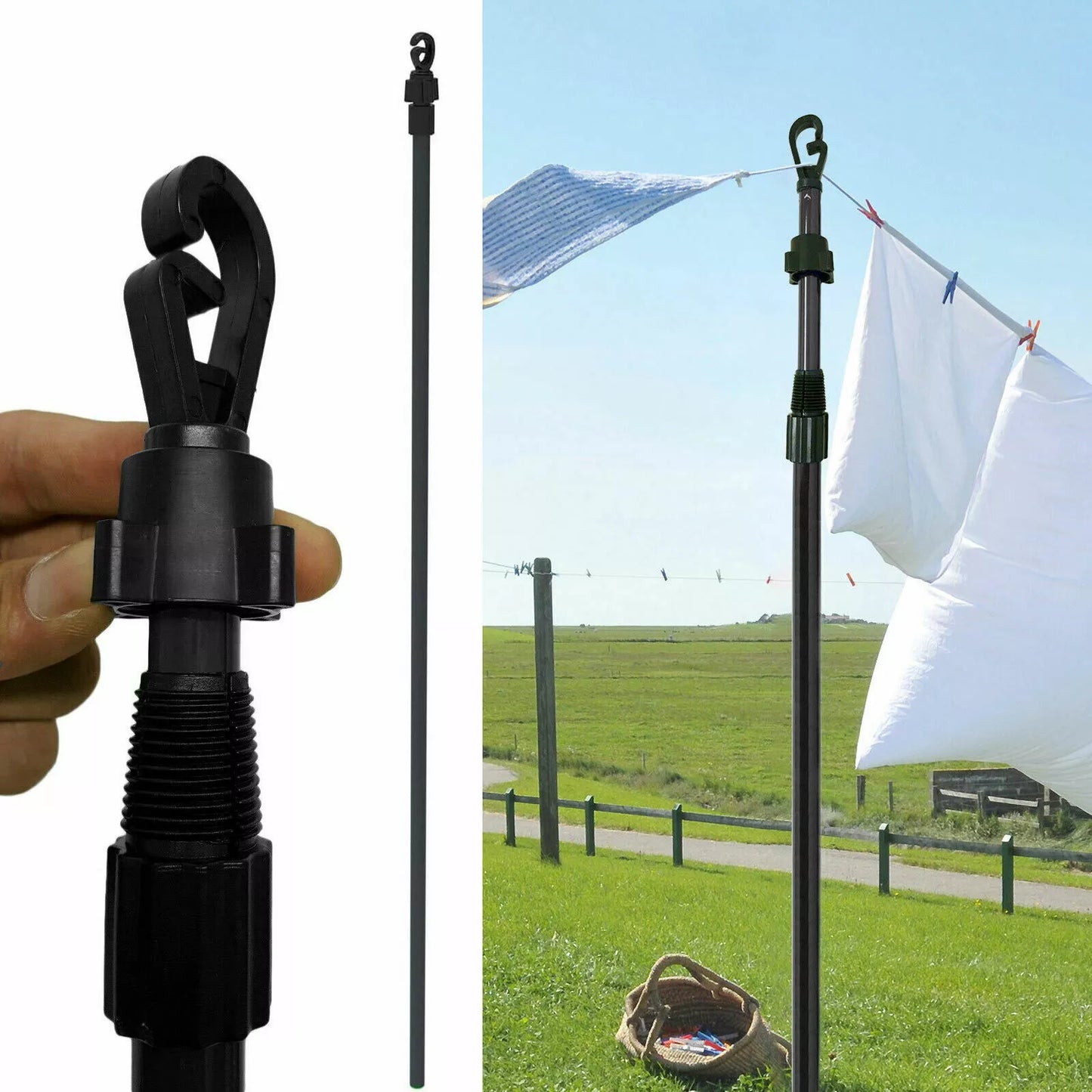Extendable Heavy Duty Galvanised Clothes Prop Washing Line Pole 2.6m Outdoor
