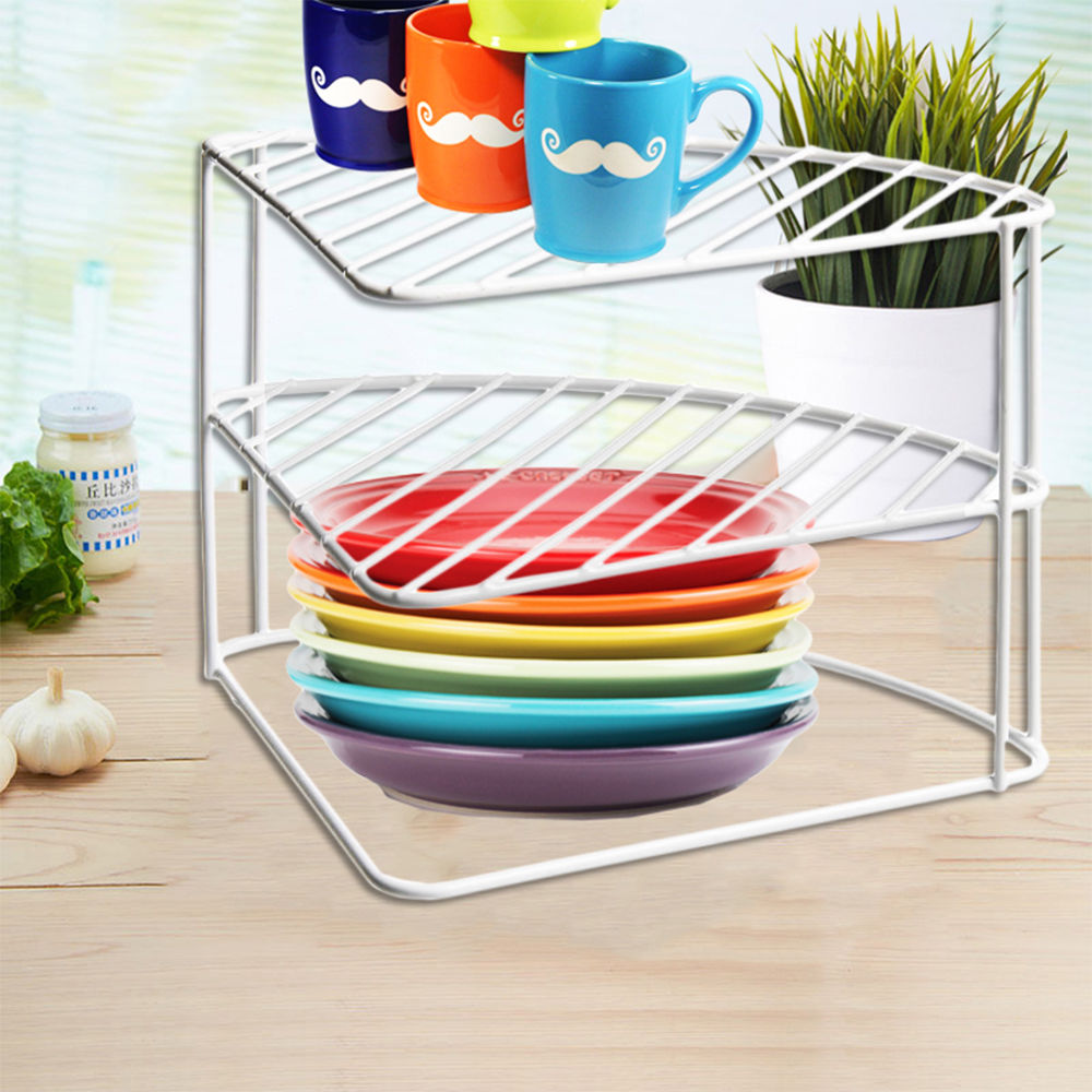 White 2 Layer Corner Shelf Basket Medium